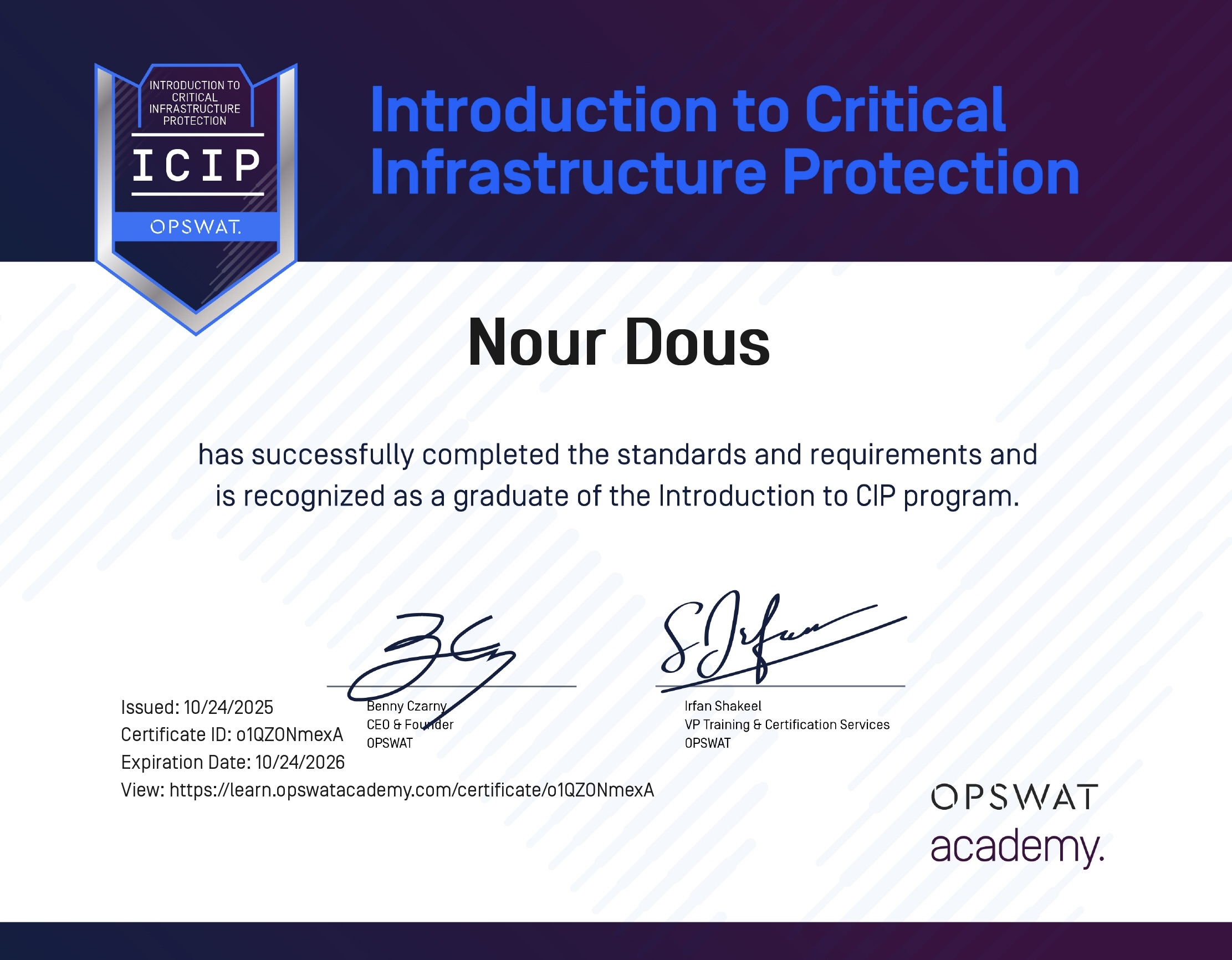 OPSWAT ICIP Certificate
