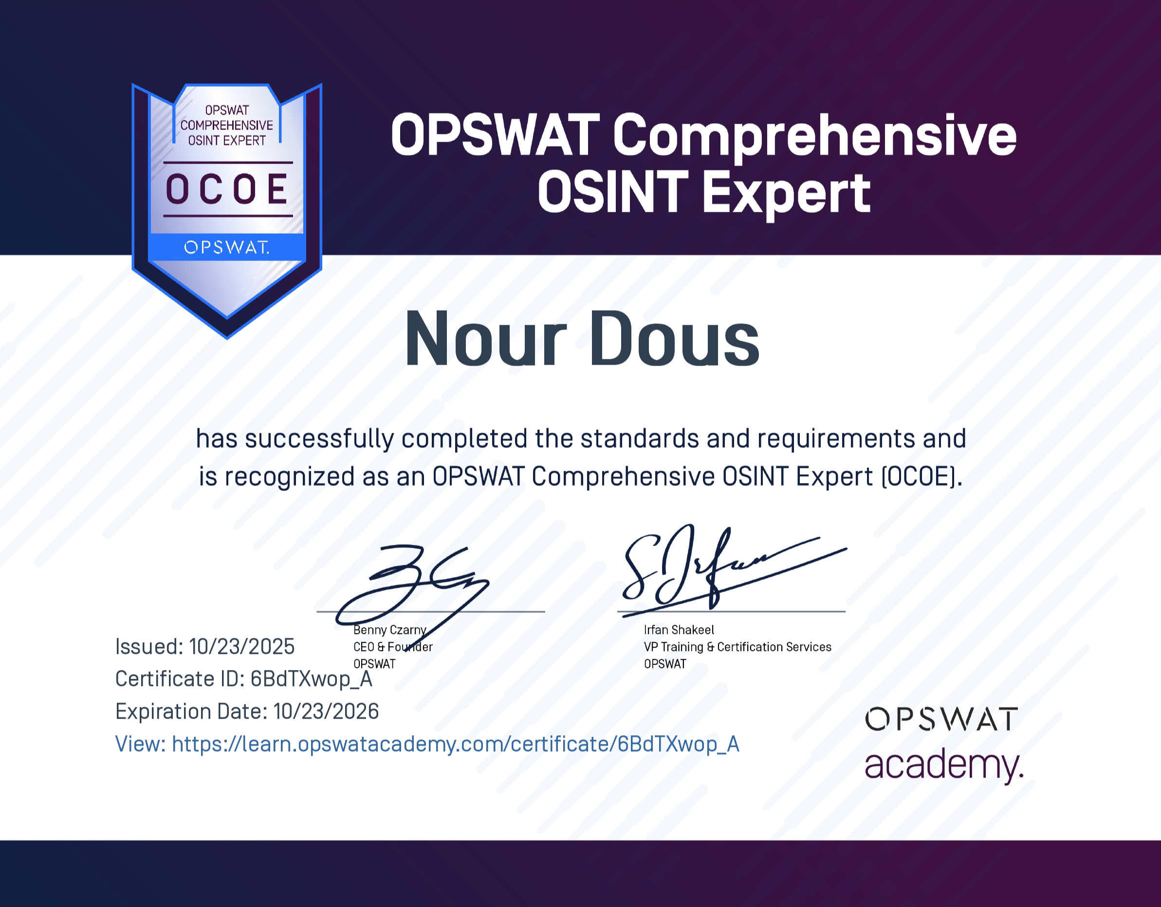 OPSWAT Certificate (OCOE)